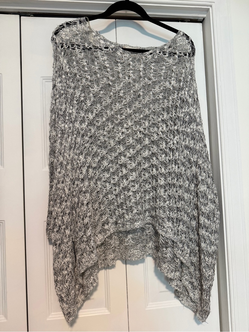 Altar'd State Gray Open-Knit Poncho Sweater